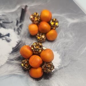 Vintage Orange and Gold Cluster Earrings